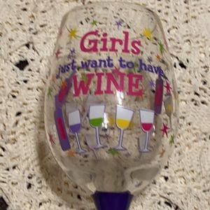 Hiccup Handpainted girls just wanna have wine tall wine glass 9 inches tall gift